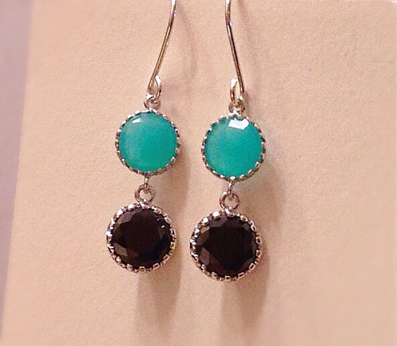 Bridal Aqua & Black Dangle Earring Black Onyx Aqua Chalcedony Earrings  Mint Black Earrings  Aqua-Blue Black Party Prom Earrings