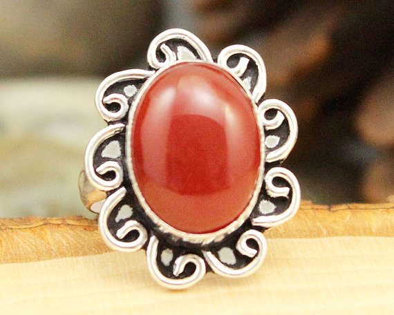 Carnelian Ring Sz 6.5, Silver Carnelian Ring, Crystal Ring, Gemstone Ring, Boho Ring, Cocktail Ring, Statement Ring, Orange