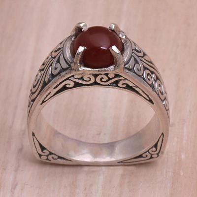 Carnelian and Sterling Silver Single Stone Ring