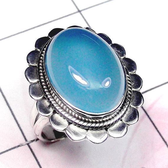 Chalcedony Cab Ring, Unique Ring, Women Ring, Silver Gemstone Ring, Indian Silver Ring, Indian Gemstone Ring