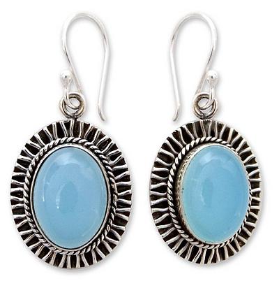 Chalcedony dangle earrings, 'Radiant Sky'