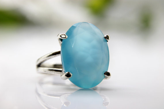 Chalcedony ring,sterling silver ring,double band ring,gemstone ring,cocktail ring,prong setting ring,