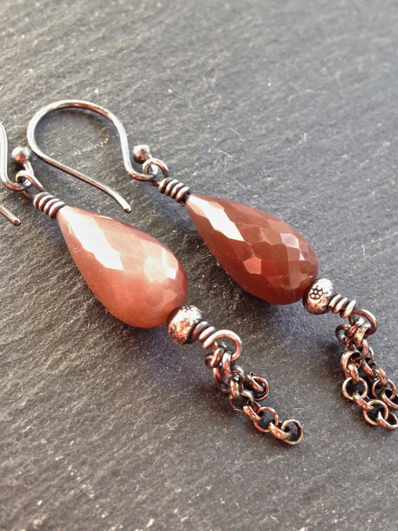 Chocolate Moonstone Earrings , Gift For Her , Dangle Earrings , Moonstone Jewelry , Drop Earrings , Sterling Silver Jewelry , Amy FIne