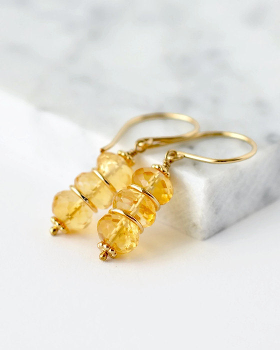 Citrine Earrings  Beaded Earrings  Stacked Earrings Yellow Gemstone Earrings  November Birthstone Jewelry  Gold Citrine Earrings