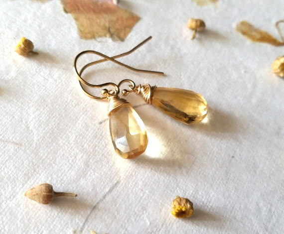 Citrine Earrings, AAA Natural Honey Citrine 14 K Gold Filled Jewelry, Gemstone Earrings