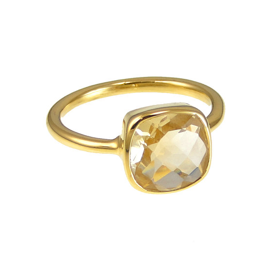 Citrine Ring - Champagne Citrine - Gold Ring - Cushion Ring - Gemstone Ring - Stackable Ring - Bridesmaid ring