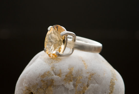 Citrine Ring - Large Citrine Silver Ring - Citrine Cocktail Ring - Orange Gemstone Ring