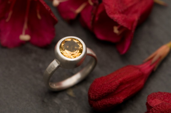 Citrine Ring - Yellow Gemstone Ring - Citrine Silver Ring set in Satin Finished Sterling Silver - Citrine Ring