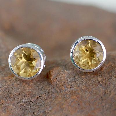 Citrine Stud Earrings Sterling Silver Jewelry