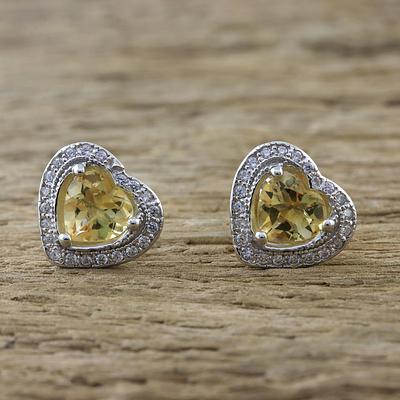 Citrine and Cubic Zirconia Heart Stud Earrings 