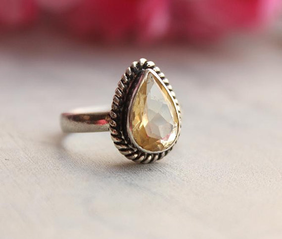 Citrine ring - Natural citrine ring - drop citrine ring, bezel set, birthstone, november, sterling silver ring,handmade