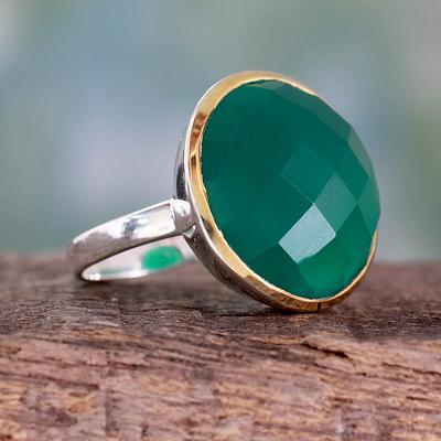 Cocktail Ring with Green Onyx in Sterling Silver
