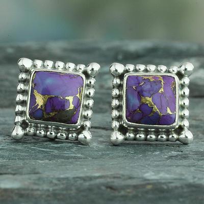 Composite Purple Turquoise Earrings Handmade 