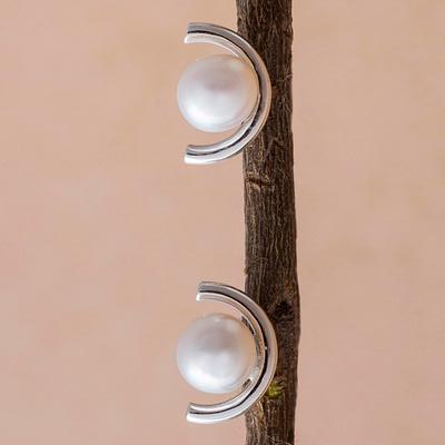 Cultured Pearl U-Shaped 925 Silver Earrings 