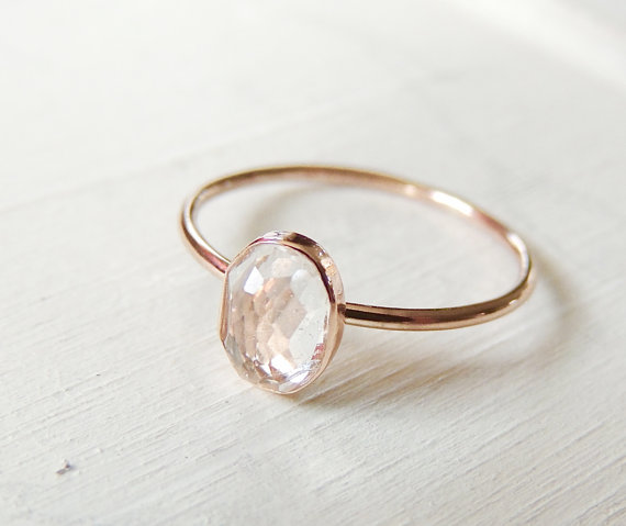 Dainty Gold Ring, Engagement Ring, White Topaz Ring, Yellow Gold Ring, Rose Gold Ring, Gemstone Ring, Gold Ring, Mothers day Ring, Oval Ring