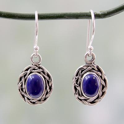 Dangle Earrings Featuring Lapis Lazuli and 925 Silver, 'Indian Basket'