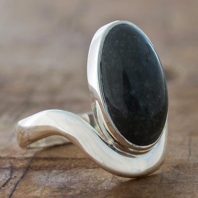 Dark Green Jade on Sterling Silver Artisan Crafted Ring