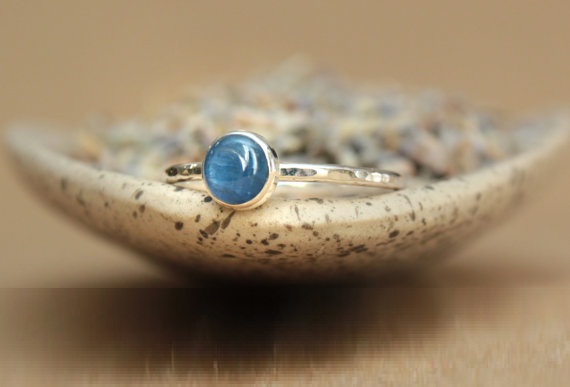 Delicate Blue Kyanite Gemstone Ring - Sterling Silver Stacking Ring - Dainty Denim Blue Gemstone Ring - Promise Ring - Statement Ring