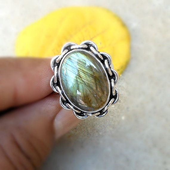 Designer Sterling Silver Labradorite Ring - Bezel Set Cabochon Ring - Blue Fire Gemstone Ring - Labradorite Ring