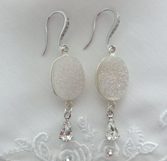 Druzy Gemstone Earrings,  Accented Gemstone Earrings, Bridal Earrings, Wedding Jewel