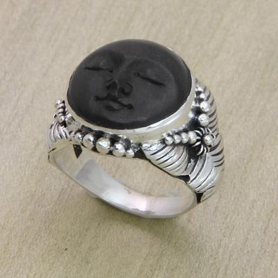 Ebony Wood and Silver Cocktail Ring