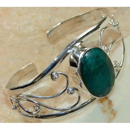 Emerald Faceted Bangle 925 Sterling Silver