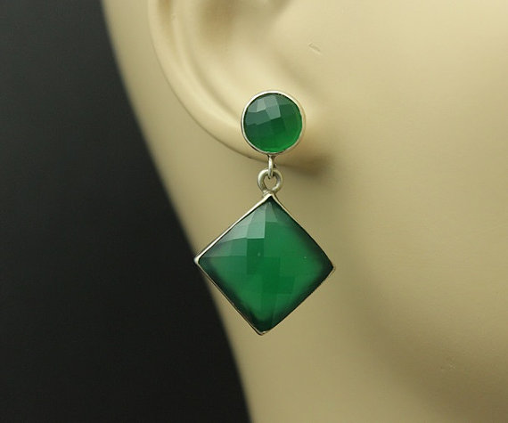 Faceted earrings - Square earrings - Green earrings - Chalcedony earrings - Gemstone earrings - Jewelry gift ideas
