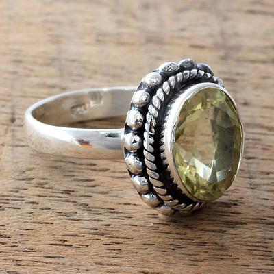 Fair Trade Artisan Jewelry Lemon Quartz and Silver Ring, 'Enamored by Sunshine'