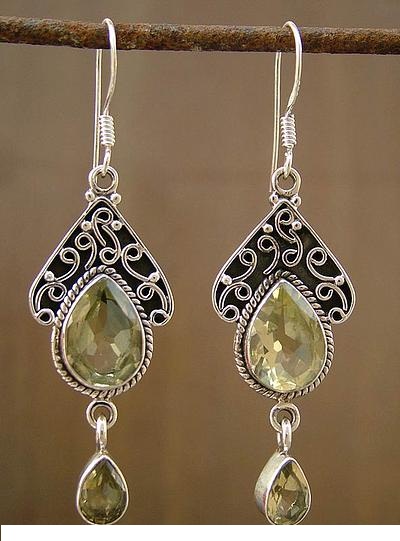 Fair Trade Jewelry Sterling Silver and Quartz Earrings, 'Queen of Jaipur'