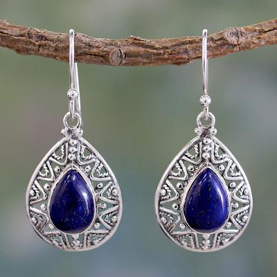 Fair Trade Lapis Lazuli Handcrafted Earrings, 'Timeless Ganges'.