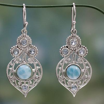 Fair Trade Larimar and Blue Topaz Sterling Silver Earrings, 'Delhi Hope'