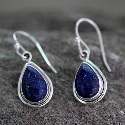 Fair Trade Sterling Silver and Lapis Lazuli Earrings, 'Blue Teardrop