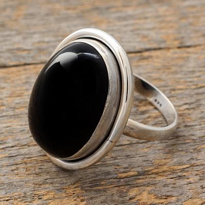 Fair Trade Sterling Silver and Onyx Cocktail Ring