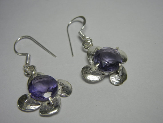 Fancy Amethyst Silver Plated Bezel Set Earrings -Gemstone Earrings