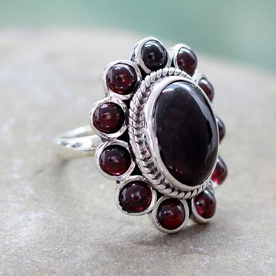 Floral Jewelry Sterling Silver and Garnet Ring
