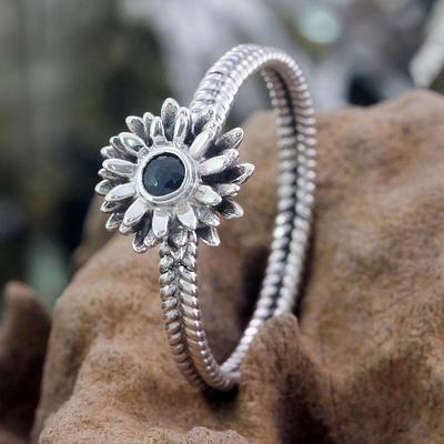 Floral Sterling Silver and Sapphire Ring