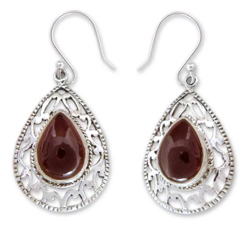  Garnet Earrings in Sterling Silver from India Jewelry , 'Vivid Scarle