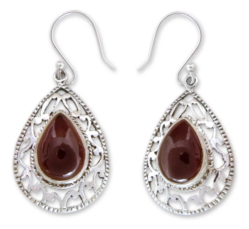 Garnet Earrings in Sterling Silver from India Jewelry , 'Vivid Scarlet'