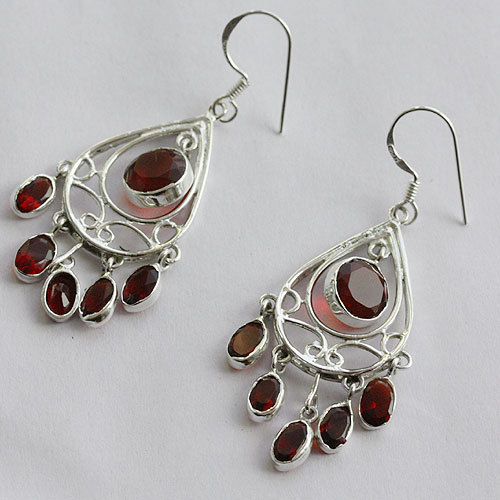 Garnet Quartz Gemstone Earrings Handmade Jewelry With 925 Pure Silver