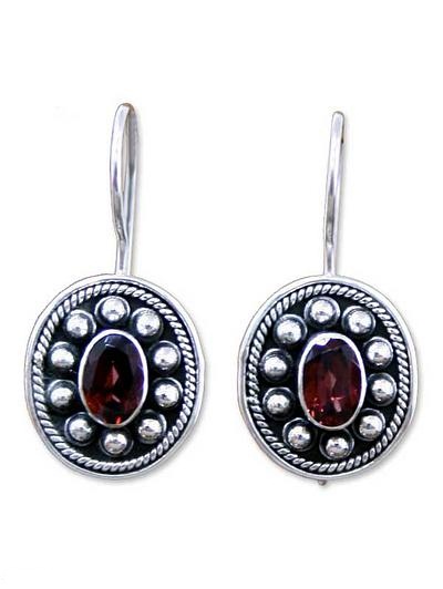 Garnet drop earrings, 'Harmony'