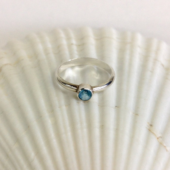 Gemstone Ring - Blue Topaz Tube-Set in Silver Band - Custom