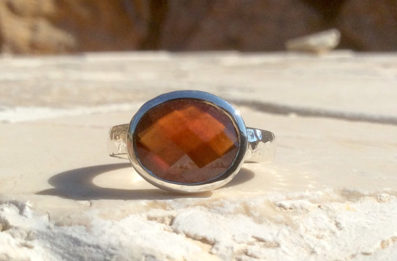 Gemstone Ring, Garnet Hammered Silver Ring, OOAK Ring, Gemstone Silver Ring, Oval Stone Garnet Gemstone Ring