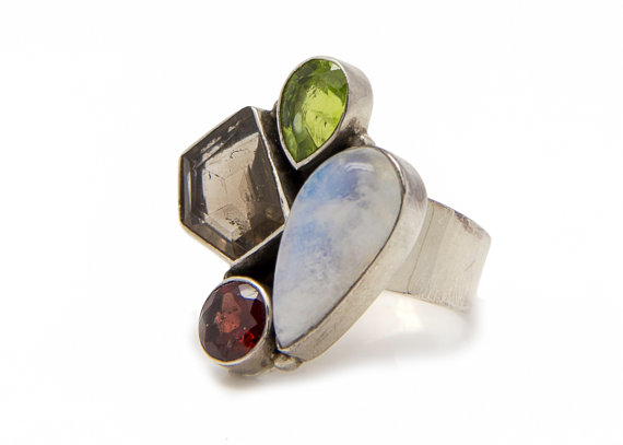 Gemstone ring - Multistone statement ring - Silver Ring with 4 different gemstones