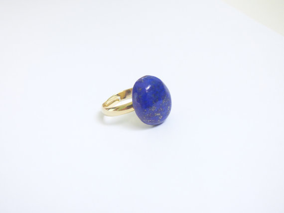 Genuine Lapis Lazuli Ring, Adjustable Gold Ring, Dainty Gemstone Ring, Mineral Jewelry, Blue Jewelry, Everyday Gold Ring, Blue Stone Ring