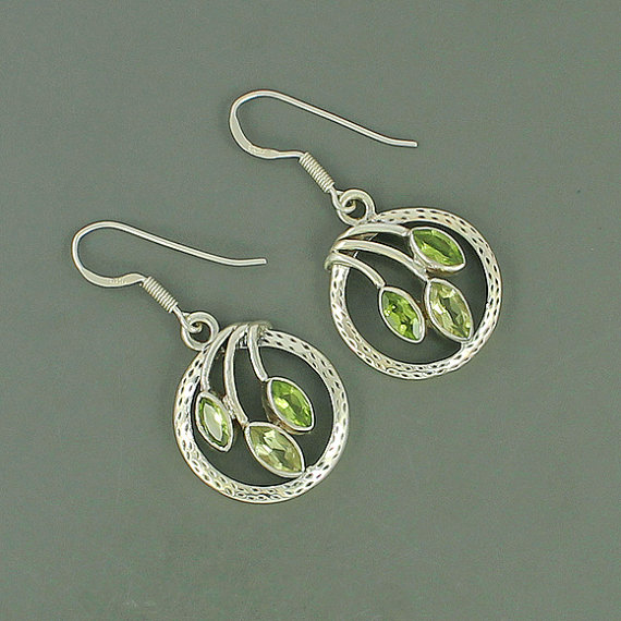 Genuine Peridot & Green Garnet Gemstone Earrings, 925 Sterling Silver Earrings, Women's Jewelry, September Birthstone Gift Earrings Jewelry