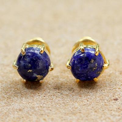 Gold Plated Lapis Lazuli Stud Earrings 