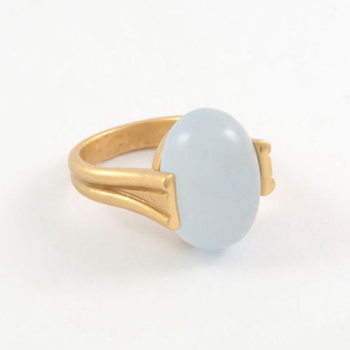 Gold Solitaire Ring, Chalcedony Ring, 18K Yellow Gold Plated Ring , Designer Wedding Jewelry, Anniversary Gift, Gemstone Jewelry