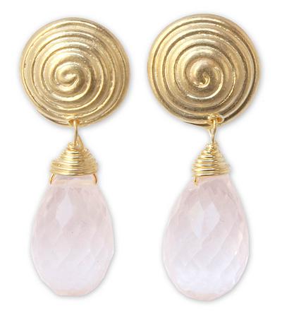 Gold Vermeil Rose Quartz Dangle Earrings, 'Hypnotic Moon'