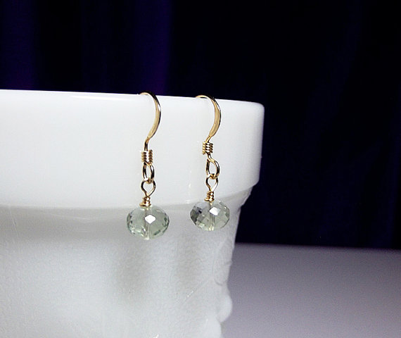 Green Amethyst Gemstone Earrings, Valentines Mothers Day, Mom Sister Grandmother Bridesmaid Jewelry Gift, Gold Fill