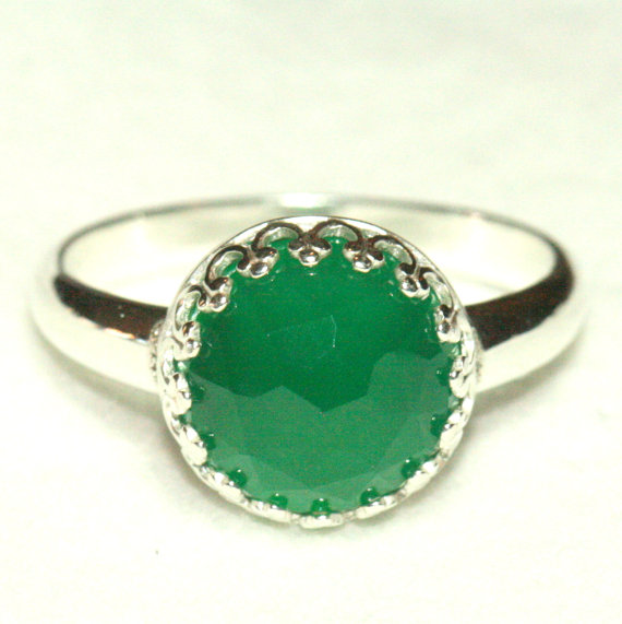 Green Onyx Ring, Sterling Silver Crown Ring, Sterling Silver Green Ring, Gemstone Ring